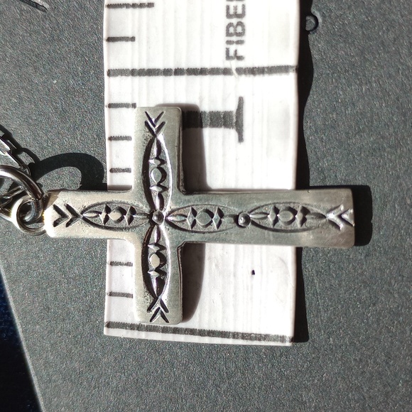 Sterling Silver Stamped Cross Pendant Necklace Signed - Picture 8 of 13